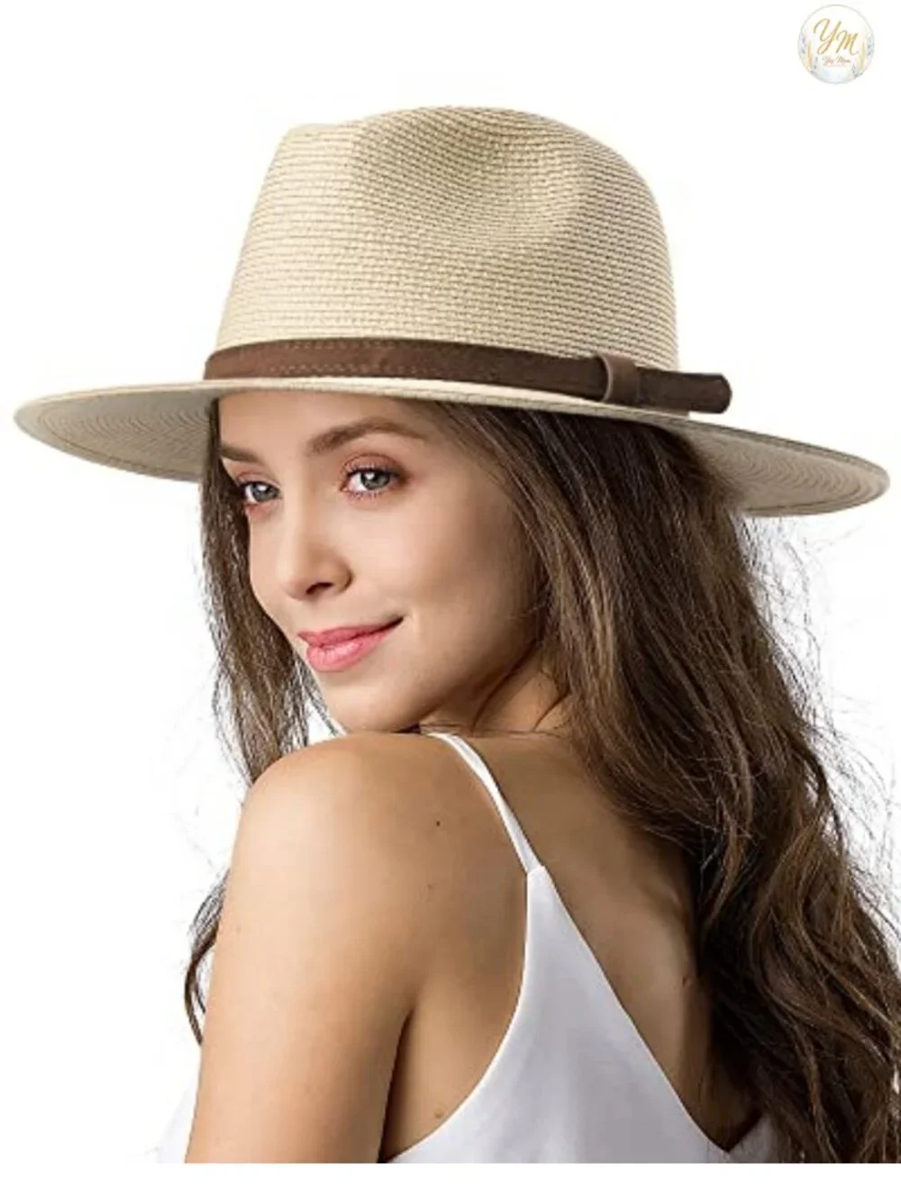 Wide Brim Straw Panama Fedora Sun Hat with UPF Protection and Adjustable Chin